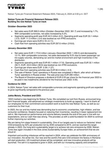 Thumbnail Nokian Tyres
 Financial Statement 2023