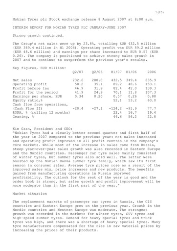 Thumbnail Nokian Tyres
 Half-year Report 2007-h1