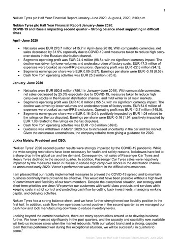 Thumbnail Nokian Tyres
 Half-year Report 2020-h1