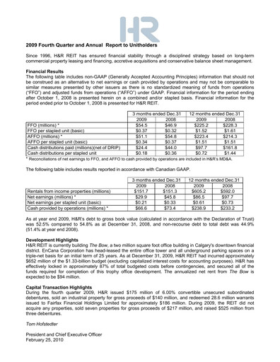 Thumbnail H&R REIT Financial Statement 2009