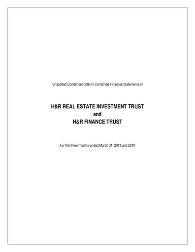 Miniature H&R REIT Rapport trimestriel 2011-q1