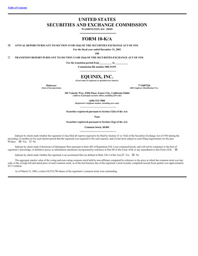 Miniature Equinix Rapport annuel 2002