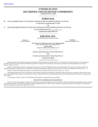 Miniature Equinix Rapport annuel 2003