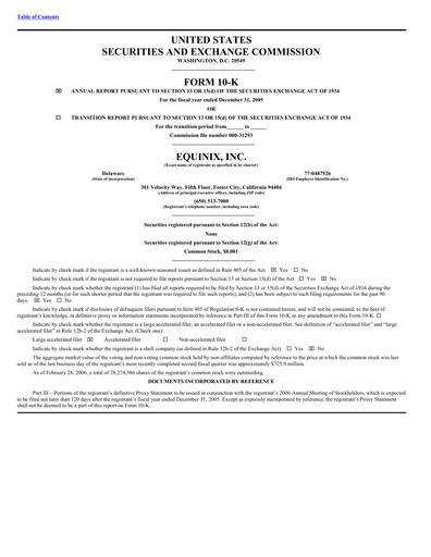 Miniature Equinix Rapport annuel 2005