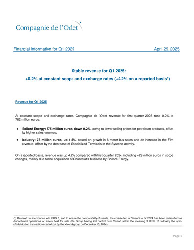 Thumbnail Compagnie de l'Odet Quarterly Report 2025-q1