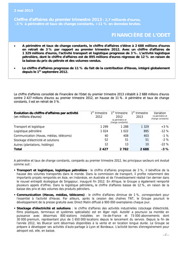 Thumbnail Compagnie de l'Odet Quarterly Report 2013-q1