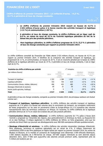 Thumbnail Compagnie de l'Odet Quarterly Report 2015-q1