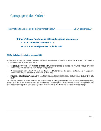 Thumbnail Compagnie de l'Odet Quarterly Report 2024-q3