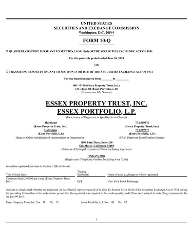 Thumbnail Essex Property Trust
 Quarterly Report 2024-q2