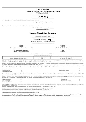 Thumbnail Lamar Advertising Quarterly Report 2021-q3