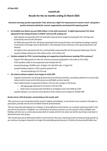 Miniature easyJet Rapport semestriel 2025-h1