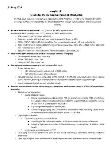 Thumbnail easyJet Half-year Report 2026-h1