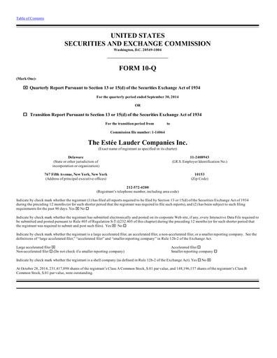 Vorschaubild Estee Lauder Quartalsbericht 2014-2015-q1