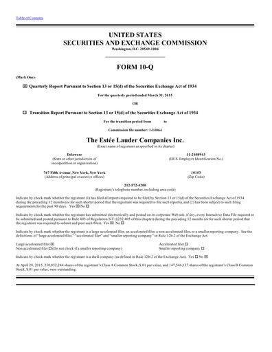 Vorschaubild Estee Lauder Quartalsbericht 2014-2015-q3
