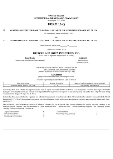 Miniature Kulicke and Soffa Industries Rapport trimestriel 2021-q3