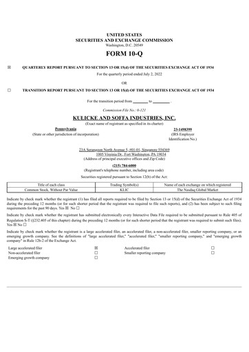 Miniature Kulicke and Soffa Industries Rapport trimestriel 2022-q3