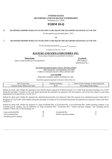 Miniature Kulicke and Soffa Industries Rapport trimestriel 2023-q2