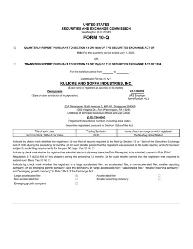 Miniature Kulicke and Soffa Industries Rapport trimestriel 2023-q3