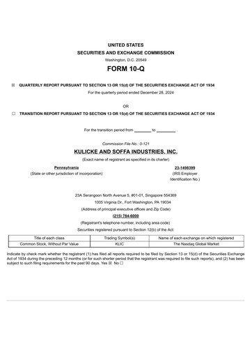 Miniature Kulicke and Soffa Industries Rapport trimestriel 2025-q1