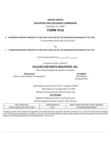 Miniature Kulicke and Soffa Industries Rapport trimestriel 2025-q3