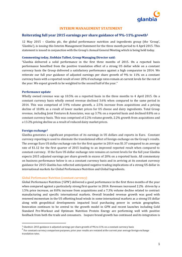 Thumbnail Glanbia plc Quarterly Report 2015-q1