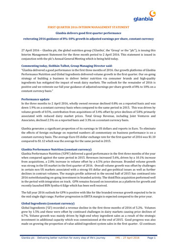 Thumbnail Glanbia plc Quarterly Report 2016-q1