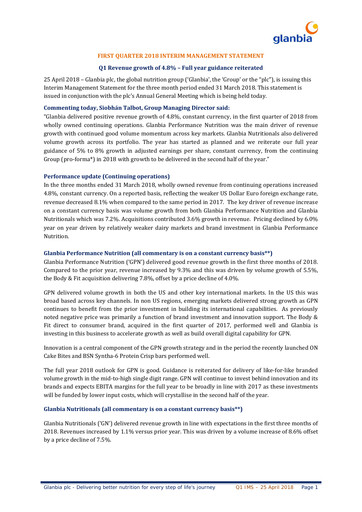 Thumbnail Glanbia plc Quarterly Report 2018-q1