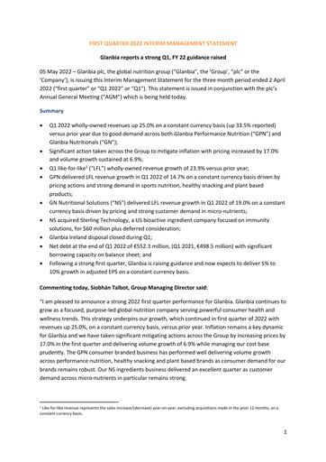Thumbnail Glanbia plc Quarterly Report 2022-q1