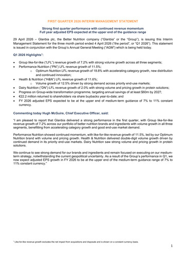 Thumbnail Glanbia plc Quarterly Report 2026-q1