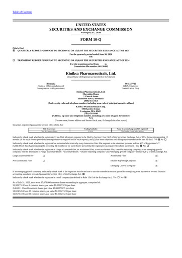 Thumbnail Kiniksa Pharmaceuticals
 Quarterly Report 2020-q2