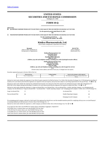 Thumbnail Kiniksa Pharmaceuticals
 Quarterly Report 2023-q1
