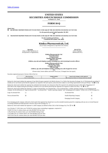 Thumbnail Kiniksa Pharmaceuticals
 Quarterly Report 2023-q3