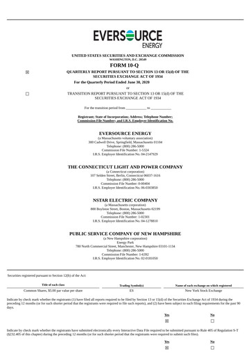 Thumbnail Eversource Energy Quarterly Report 2020-q2