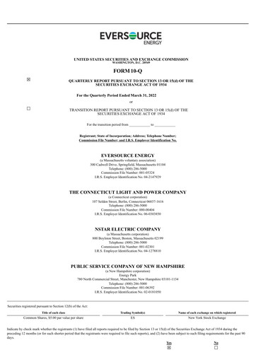 Thumbnail Eversource Energy Quarterly Report 2022-q1