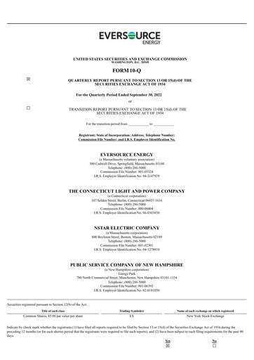 Thumbnail Eversource Energy Quarterly Report 2022-q3
