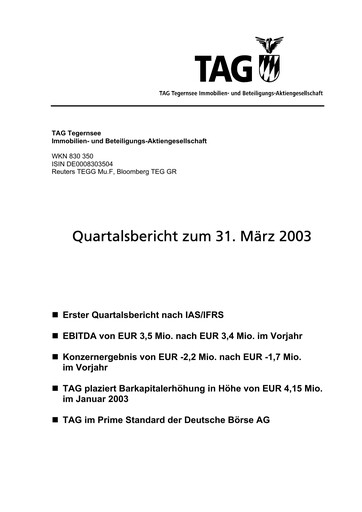 Thumbnail TAG Immobilien
 Quarterly Report 2003-q1
