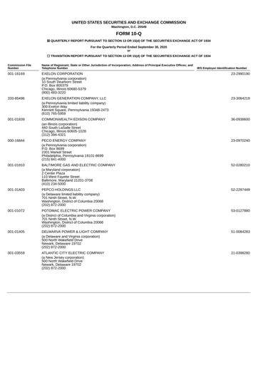 Thumbnail Exelon Corporation Quarterly Report 2020-q3