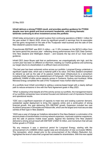 Thumbnail Infratil
 Financial Report fy2023