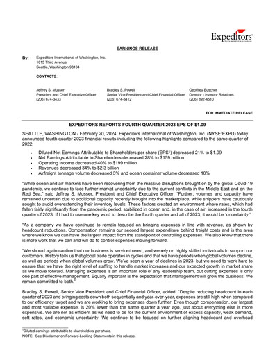 Thumbnail Expeditors International Quarterly Report 2023-q4
