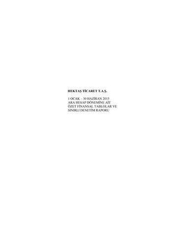 Miniature Hektaş
 Bilan financier 2015-h1