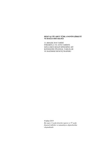 Miniature Hektaş
 Bilan financier 2018