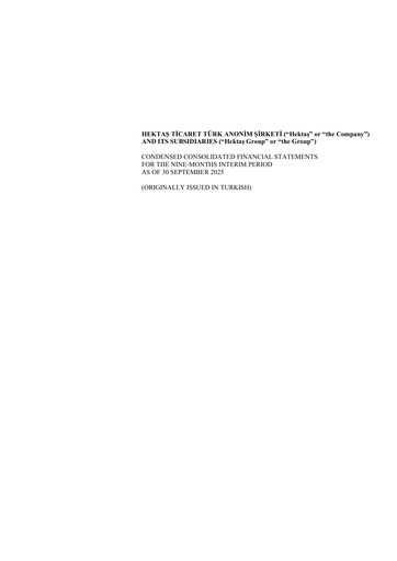 Thumbnail Hektaş
 Quarterly Report 2025-q3
