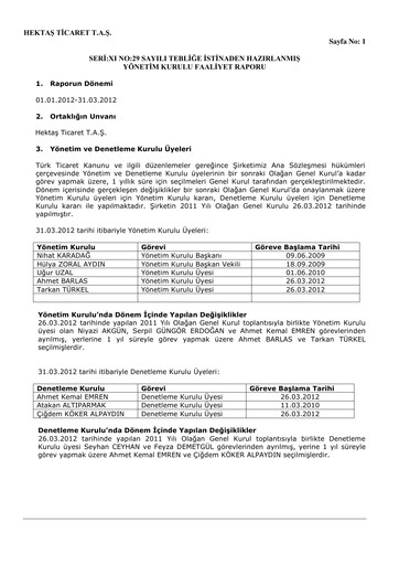 Thumbnail Hektaş
 Quarterly Report 2012-q1