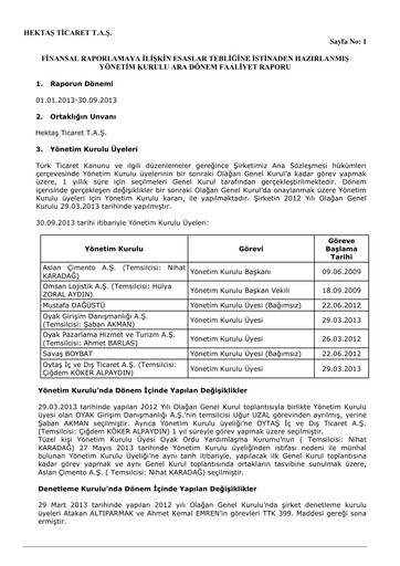 Thumbnail Hektaş
 Quarterly Report 2013-q3