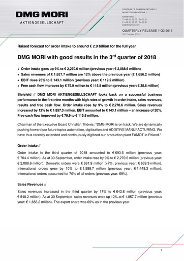 Thumbnail DMG Mori Aktiengesellschaft Quarterly Report 2018-q3
