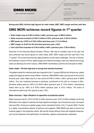 Thumbnail DMG Mori Aktiengesellschaft Quarterly Report 2022-q1