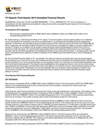 Thumbnail JOYY Quarterly Report 2015-q3