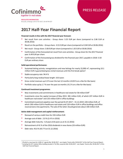 Thumbnail Cofinimmo Half-year Report 2017-h1