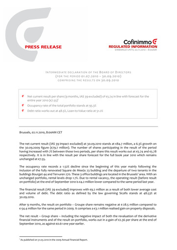 Thumbnail Cofinimmo Quarterly Report 2010-q3