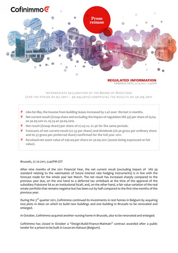 Thumbnail Cofinimmo Quarterly Report 2011-q3